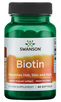 Miniatura de Swanson Biotin - 10000 mcg 60 softgel dietary supplement nourishes hair, skin and nails.