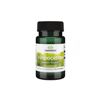 Thumbnail for Swanson Vinpocetine 10 mg offers memory support and concentration enhancement in a green bottle with 90 capsules.