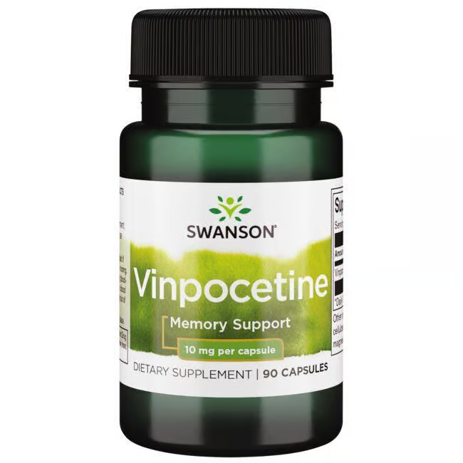 Swanson's Vinpocetine 10 mg provides memory support and concentration enhancement. This dietary supplement contains 90 capsules to help sharpen mental clarity.