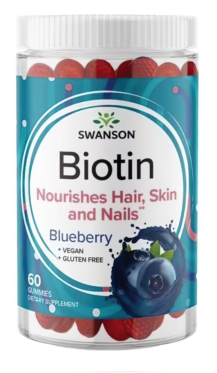 Swanson Biotina 5000 mcg 60 Gominolas - Arándano nutre el cabello, la piel y las uñas.