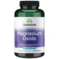 Thumbnail for A bottle of Swanson Magnesium Oxide 200 mg, great for bone health and enzyme support, includes 250 capsules.