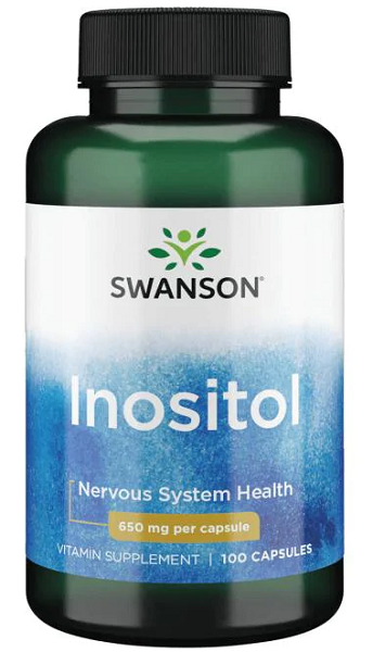 Un frasco de Swanson Inositol - 650 mg 100 cápsulas.