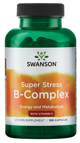 Un frasco de Swanson Complejo B con Vitamina C - 500 mg 100 cápsulas.