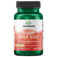 Thumbnail for Swanson's Super DHA 500 from Food-Grade Calamari offers 30 softgels for heart and brain health, made with purified squid oil rich in omega-3s.