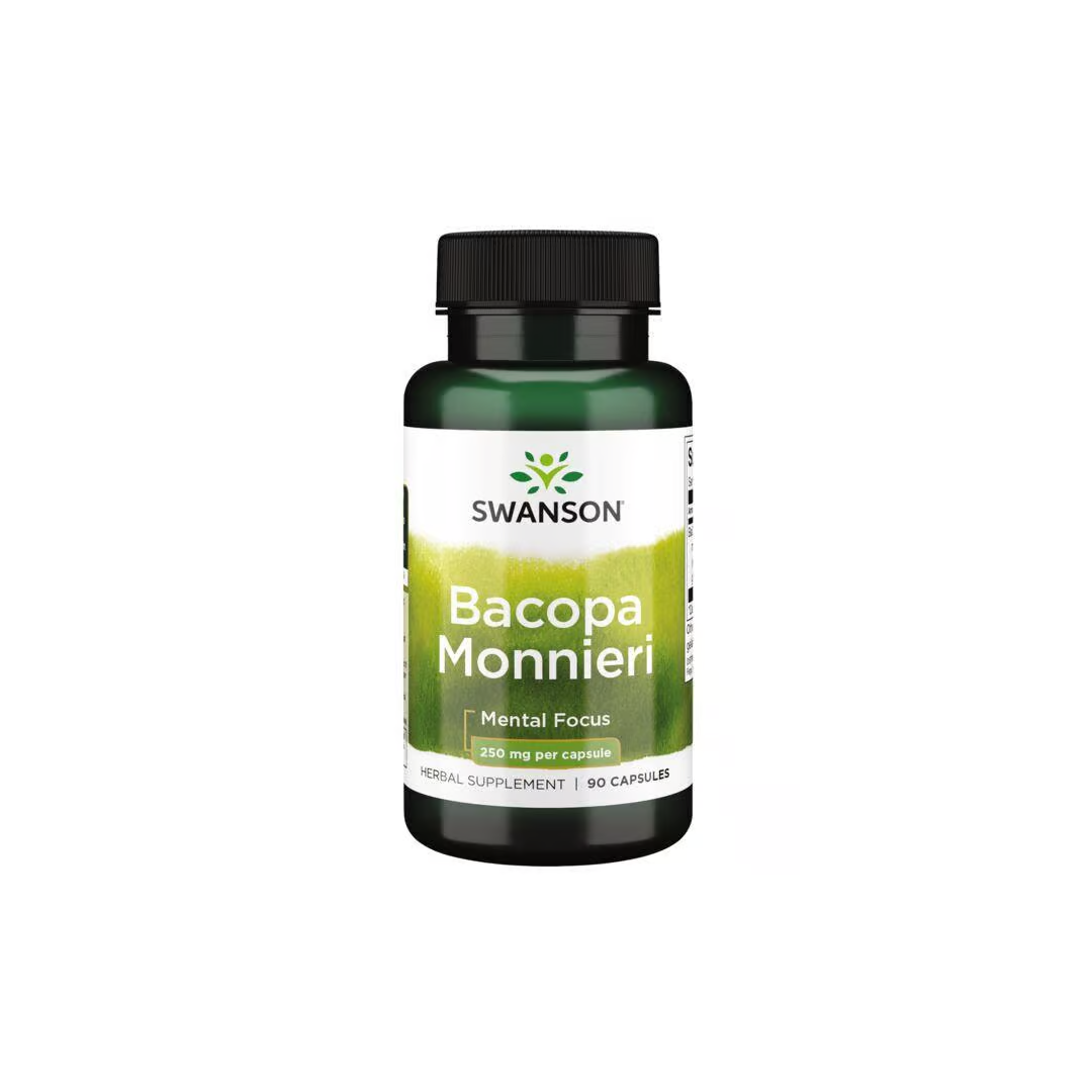 Swanson Bacopa Monnieri 250 mg capsules, with 90 per bottle, are valued in Ayurvedic medicine for enhancing mental focus and adaptogenic effects.