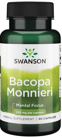 Thumbnail para Swanson Bacopa Monnieri es un suplemento dietético para la concentración mental que proporciona 250 mg en 90 cápsulas.