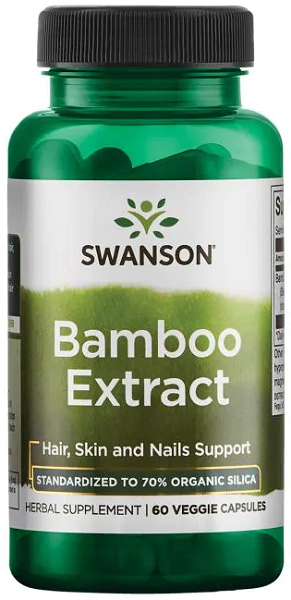 Un frasco de suplemento dietético de Swanson Extracto de Bambú - 300 mg 60 cápsulas vegetales.