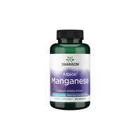 Thumbnail for A green bottle of Swanson Albion Manganese 40 mg 180 Capsules. The label states it supports healthy bones and joints and contains 90 mg per capsule in Albion amino acid chelated form.