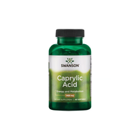 Thumbnail for The green bottle of Swanson Caprylic Acid dietary supplement, labeled 600 mg and containing 60 softgels, is enhanced with MCT for energy and metabolism support.