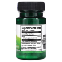 Thumbnail for Swanson's green bottle of DHEA offers 50 mg per capsule, with 120 capsules promoting hormonal balance, featuring supplement facts and Swanson contact info on the label.