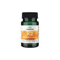 Thumbnail for Green bottle of Swanson Vitamin K2 - MK-7 labeled for bone health and osteoporosis prevention contains 30 softgels, each with 100 mcg.