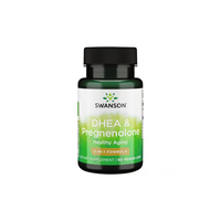 Thumbnail for A bottle of Swanson DHEA 25 mg & Pregnenolone 100 mg dietary supplement, labeled for healthy aging and hormonal balance, with 60 veggie capsules.