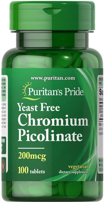 Puritan's Pride Picolinato de cromo 200 mcg sin levadura 100 comprimidos.