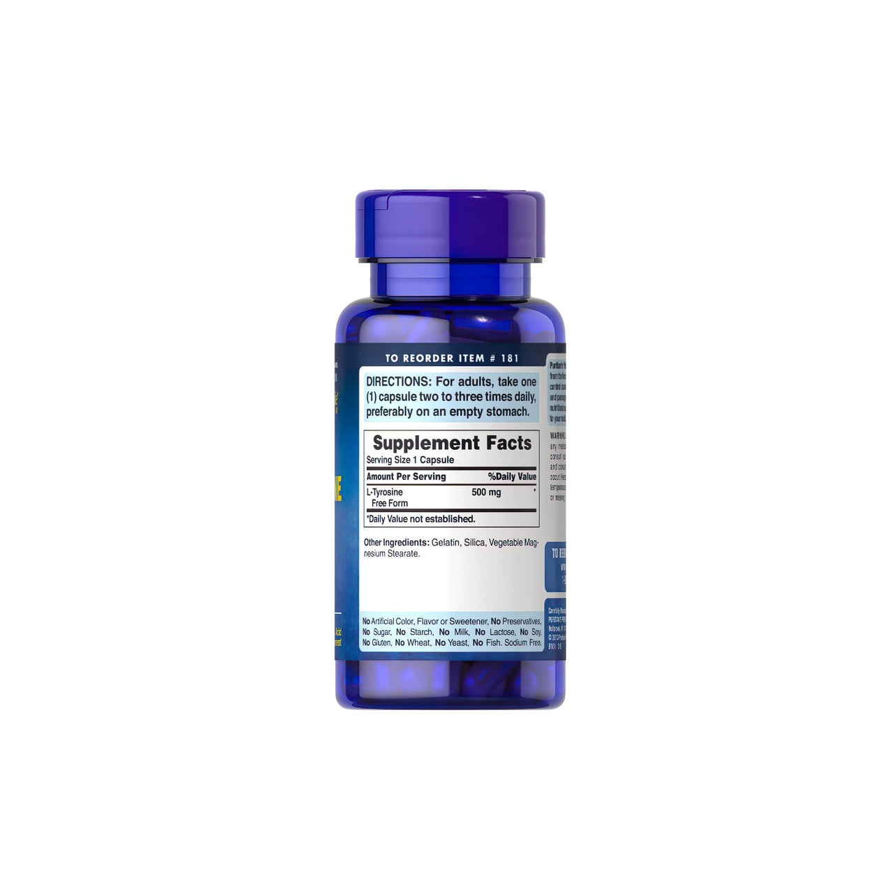 L-Tirosina 500 mg Forma libre 100 Cápsulas de liberación rápida - información sobre el suplemento