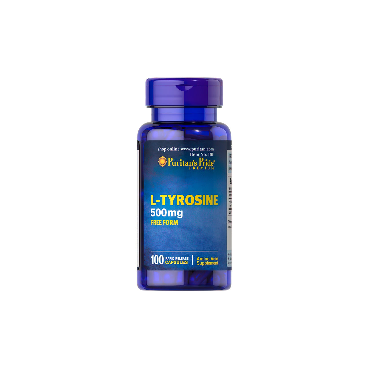 L-Tirosina 500 mg Forma libre 100 Cápsulas de liberación rápida - frente