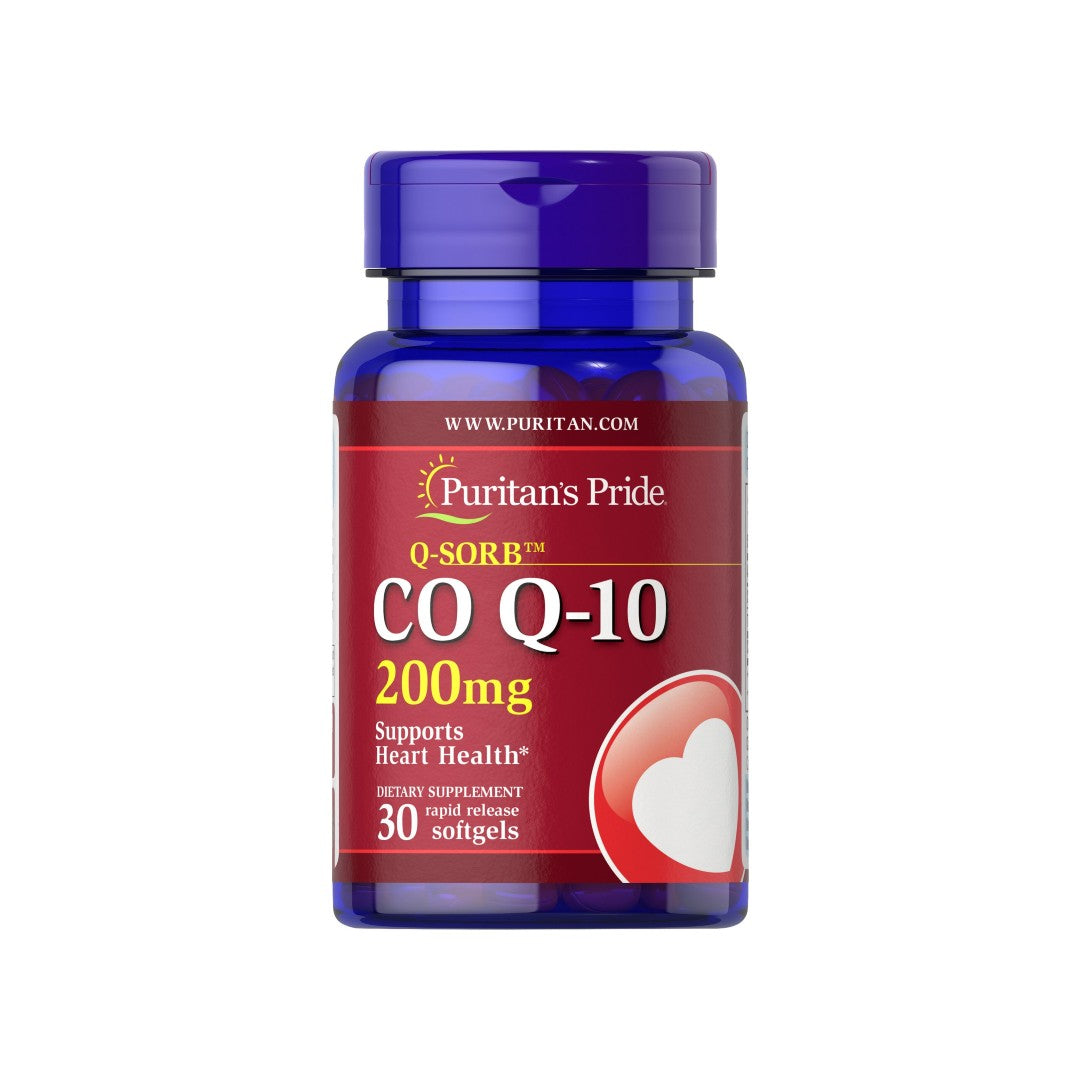 Un frasco de Coenzima Q10 - 200 mg 60 Cápsulas Blandas de Liberación Rápida Q-SORB™ Puritan's Pride.