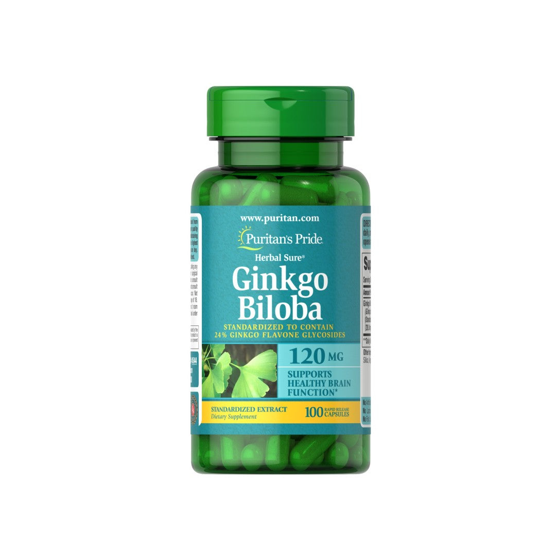 Puritan's Pride Extracto de Ginkgo Biloba 24% 120 mg 100 cápsulas.