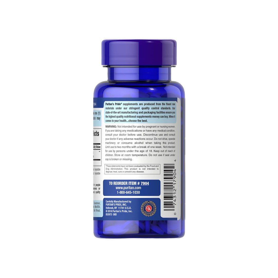 Reverso de un frasco azul de Melatonina 3 mg 240 Comprimidos de Puritan's Pride.