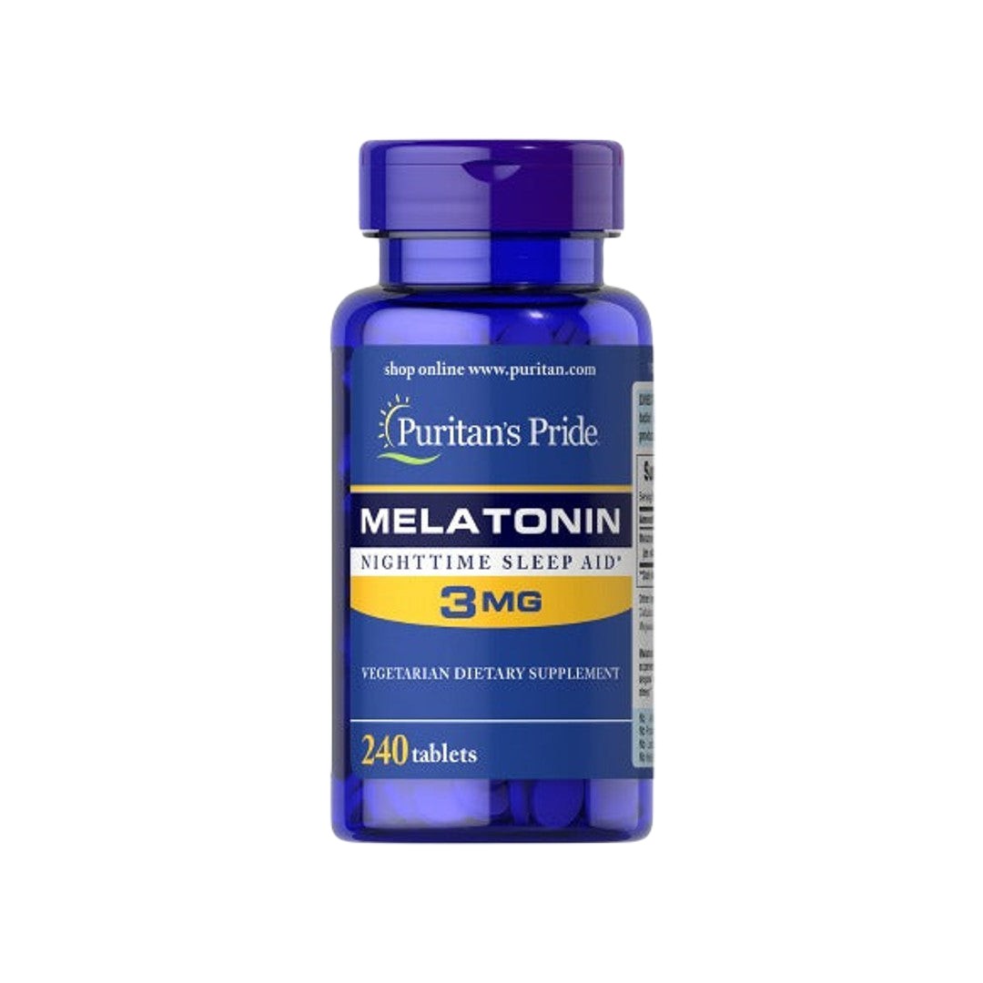 Un frasco de Puritan's Pride Melatonina 3 mg 240 Comprimidos.