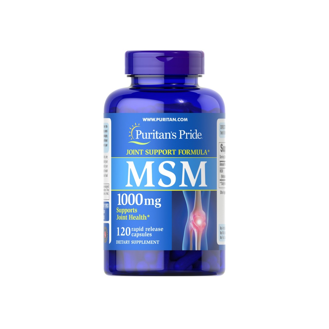 Puritan's Pride MSM 1000 mg 120 Cápsulas de liberación rápida favorecen la salud articular y del tejido conjuntivo.