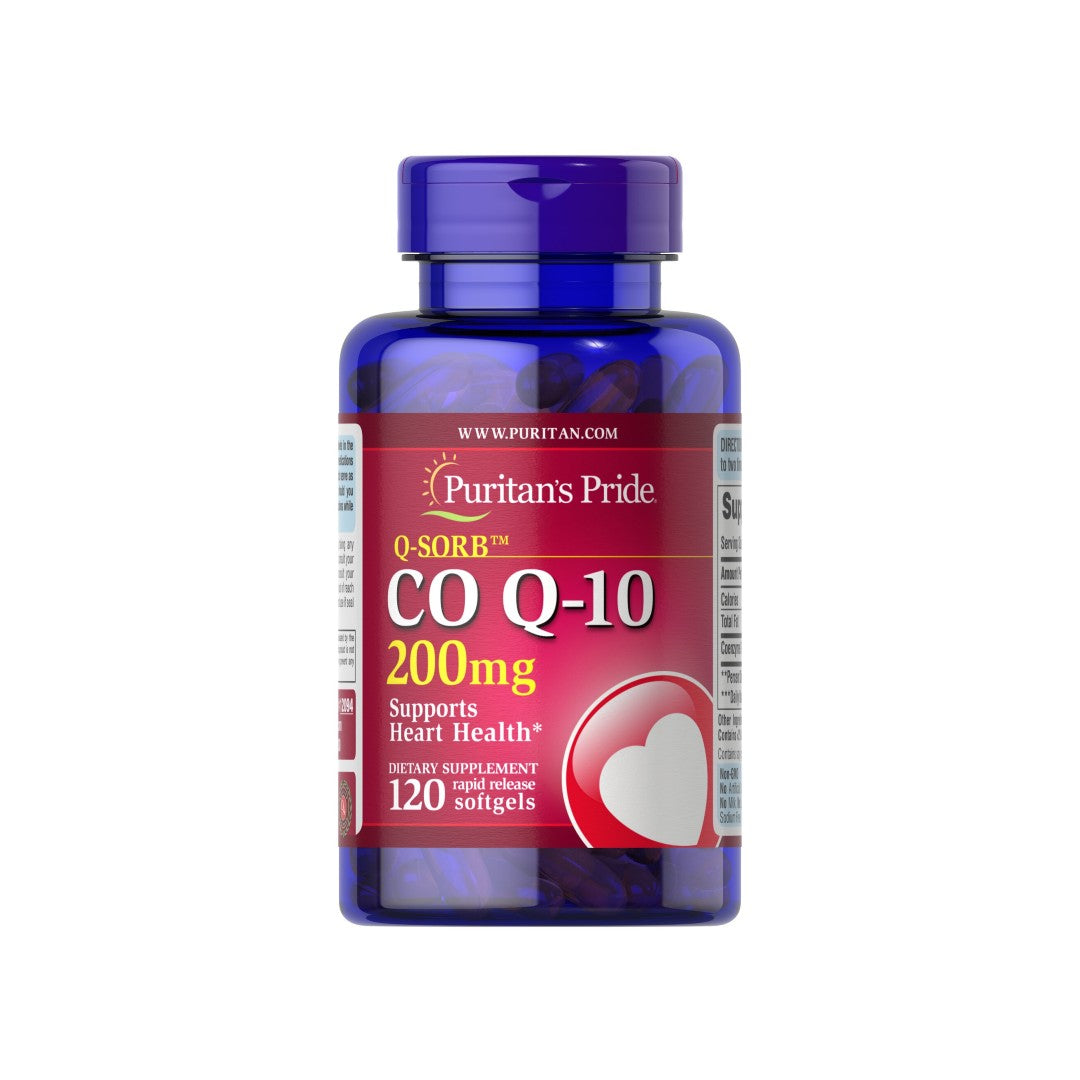 Un frasco de Coenzima Q10 de Liberación Rápida 200 mg 120 Sgel Q-SORB™ de Puritan's Pride.