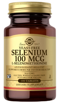 Miniatura de Un frasco de Solgar Selenio 100 mcg 100 comprimidos L-Selenometionina, que actúa como antioxidante para la función del sistema inmunitario y ayuda a combatir el estrés.
