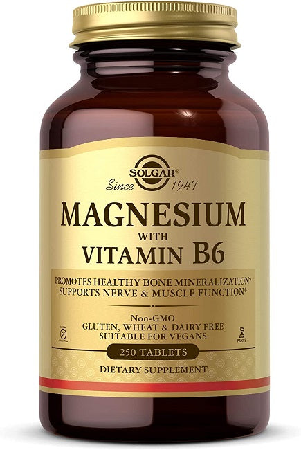 Un frasco de Solgar Magnesio con Vitamina B6 250 Comprimidos.