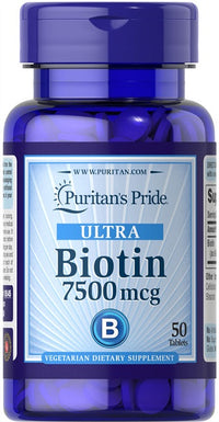 Miniatura para Puritan's Pride Biotin 7.5 mg - un suplemento dietético en forma de tabletas con 50 tabletas.