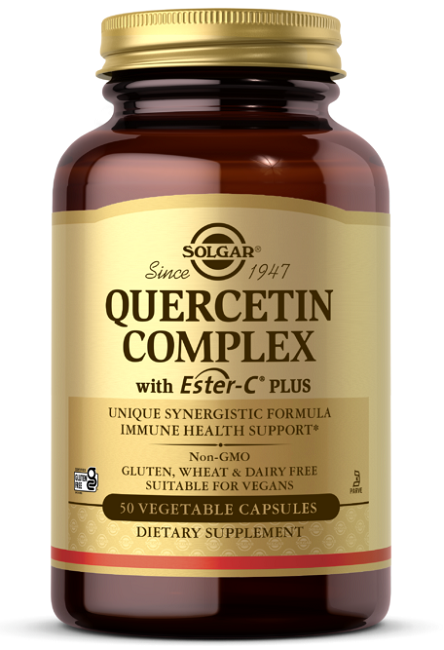 Solgar's Complejo de Quercetina con Ester-C Plus 50 Cápsulas Vegetales es un suplemento dietético que combina los potentes efectos antioxidantes de la vitamina C con el apoyo a la salud inmunitaria.