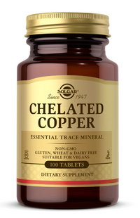 Miniatura de Solgar's Chelated Copper 2,5 mg 100 Tablets es un oligoelemento esencial.