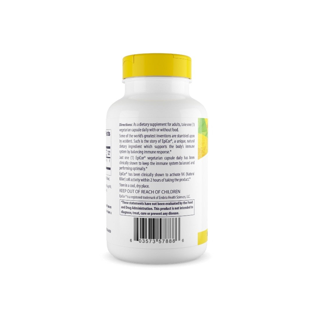 Un frasco de Healthy Origins Epicor 500 mg 150 cápsulas vegetales sobre fondo blanco.