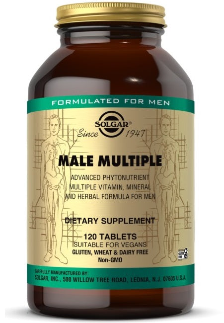 Un frasco de Solgar Multivitaminas y Minerales Múltiples Masculinos para Hombres 120 Comprimidos.
