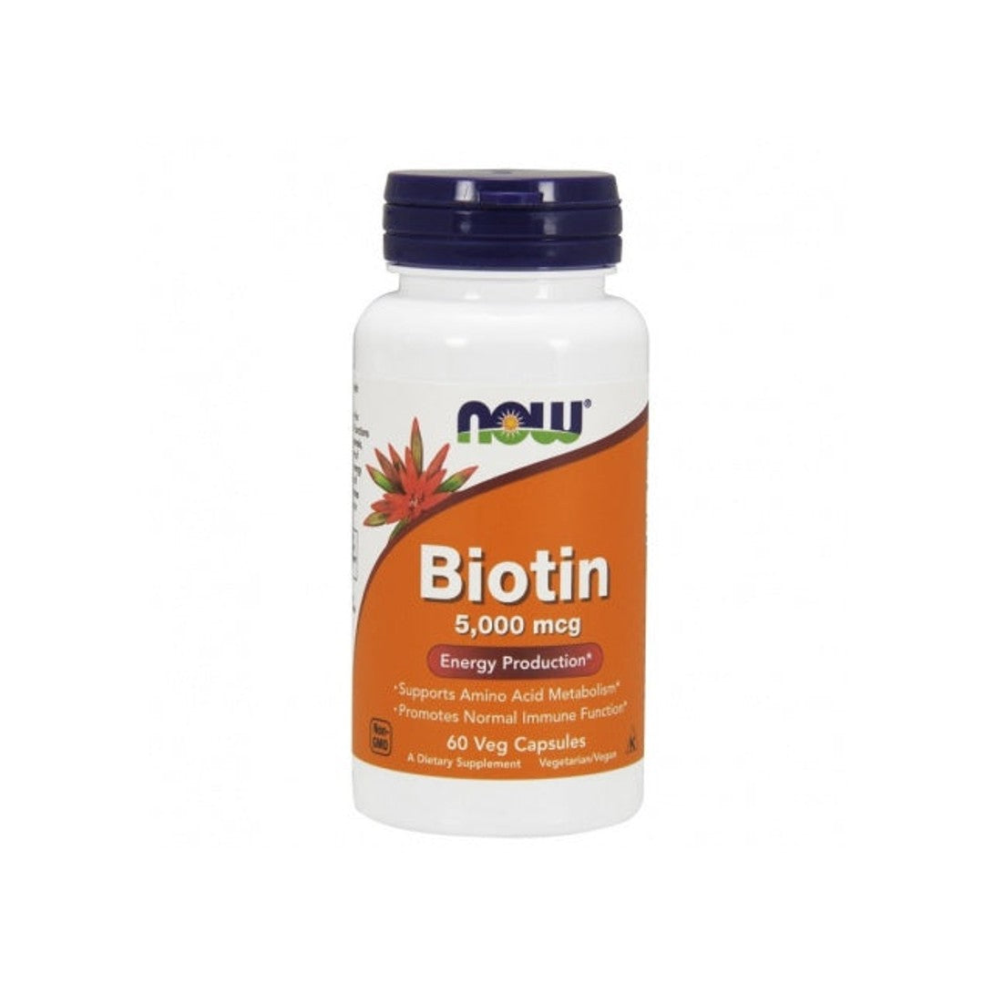 Now Foods Biotina 5000 mcg 60 cápsulas vegetales - suplemento dietético.