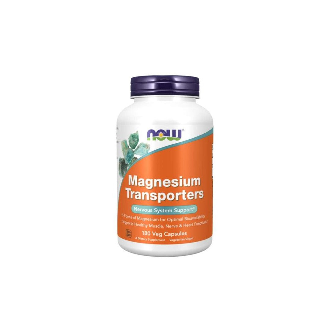 Now Foods Transportadores de magnesio 120 mg 180 cápsulas vegetales.