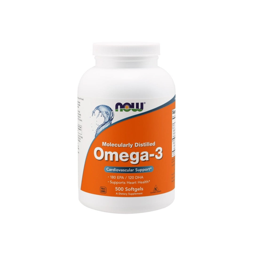 Now Foods Omega-3 180 EPA/120 DHA 500 cápsulas de gelatina blanda favorecen la salud del corazón y apoyan el sistema circulatorio.