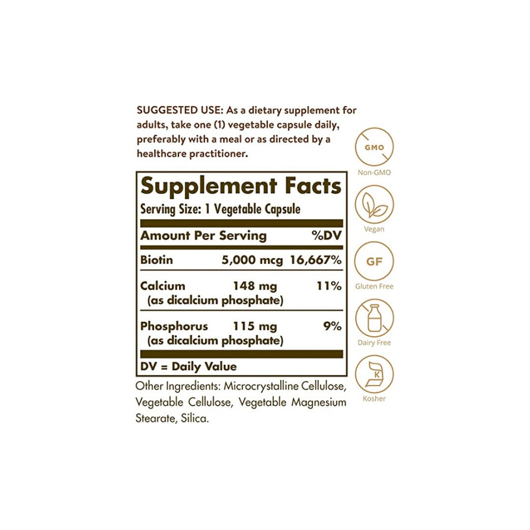 Etiqueta del suplemento dietético Solgar's Super Potency 50 V Caps con una descripción de los ingredientes.