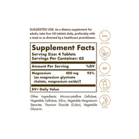 Miniatura de una etiqueta que muestra los ingredientes del suplemento Solgar's Chelated Magnesium 100 Tablets.