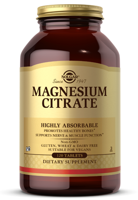 Un frasco de Solgar Citrato de magnesio 420 mg 120 comp.