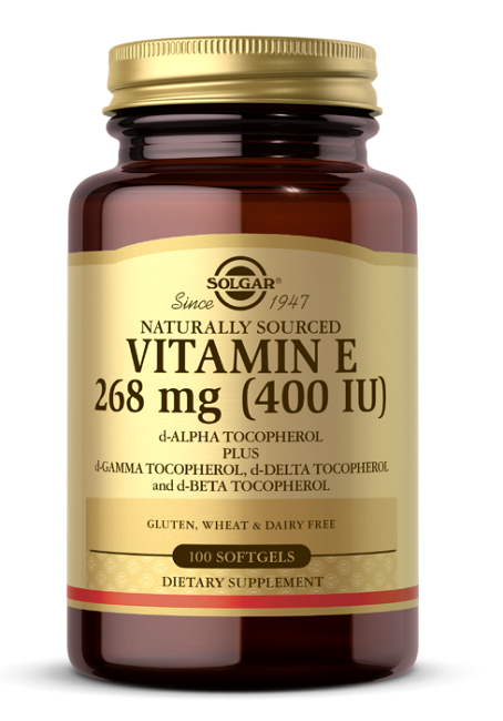 Solgar Vitamina E 268 mg (400 UI) 100 Cápsulas blandas para la salud cardiovascular y el apoyo antioxidante.