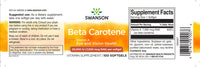 Miniatura de Swanson Beta-Carotene - 25000 IU softgels Vitamin A dietary supplement label.