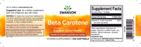 Miniatura de la etiqueta de un suplemento dietético para Swanson Beta-Carotene - 10000 IU 100 softgels Vitamin A.