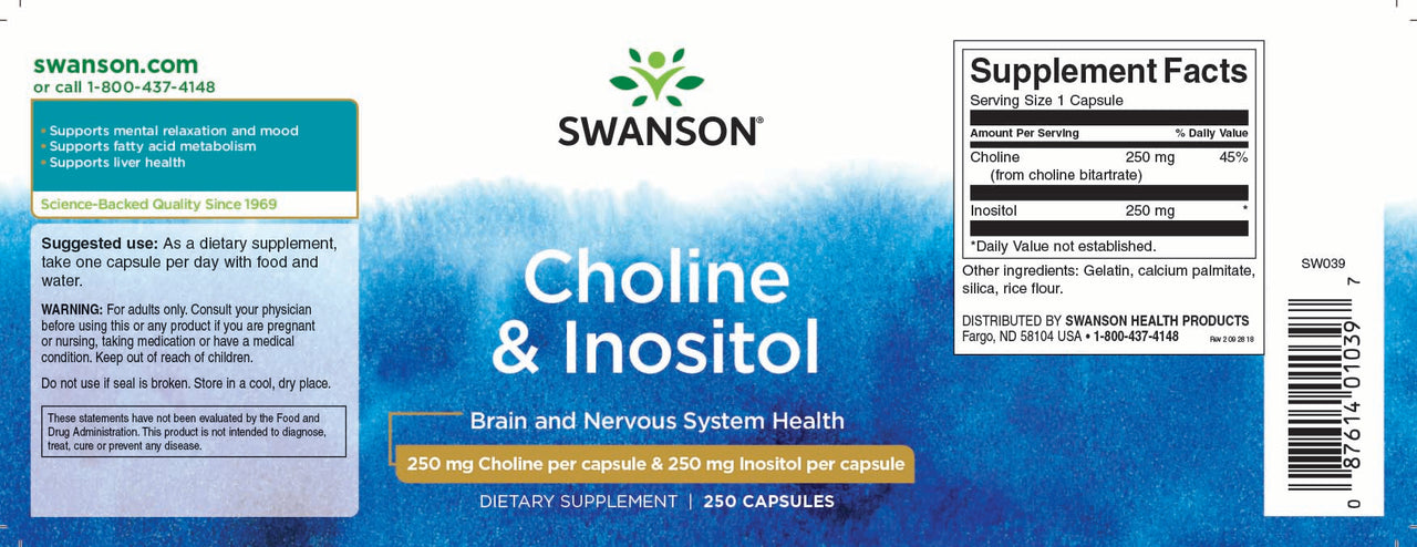 Swanson Suplemento de Colina - 250 mg e Inositol - 250 mg.