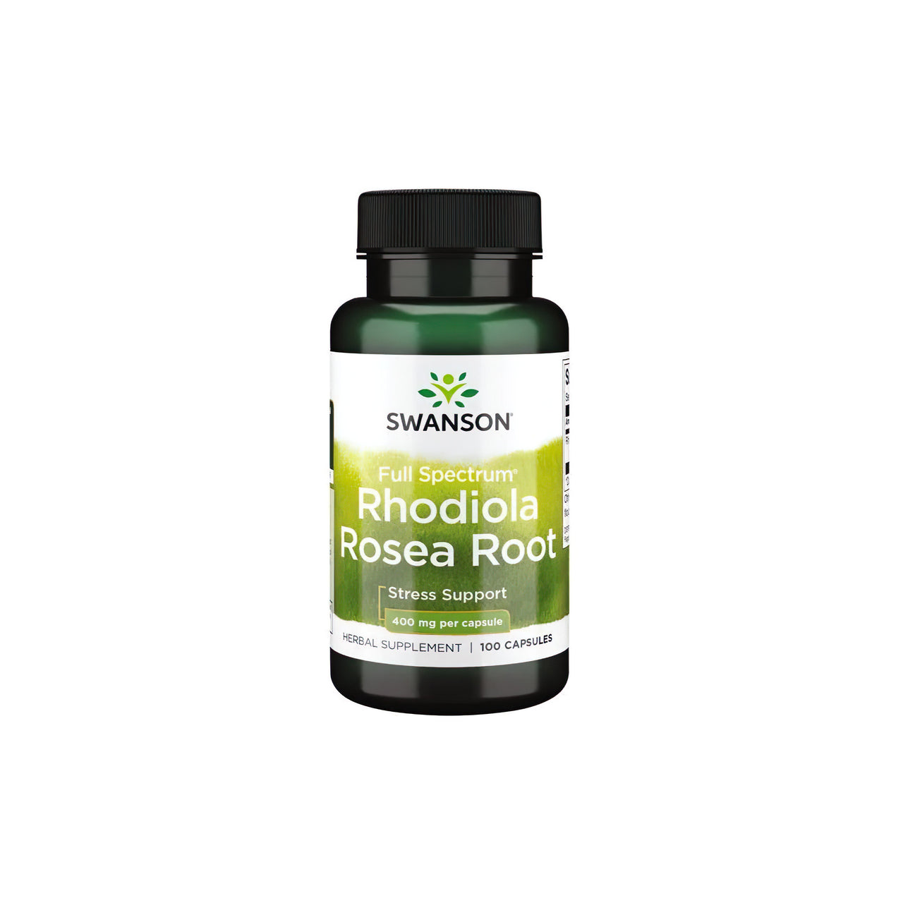 Swanson Raíz de Rhodiola Rosea 400 mg 100 Cápsulas, una hierba adaptógena conocida por combatir el estrés.