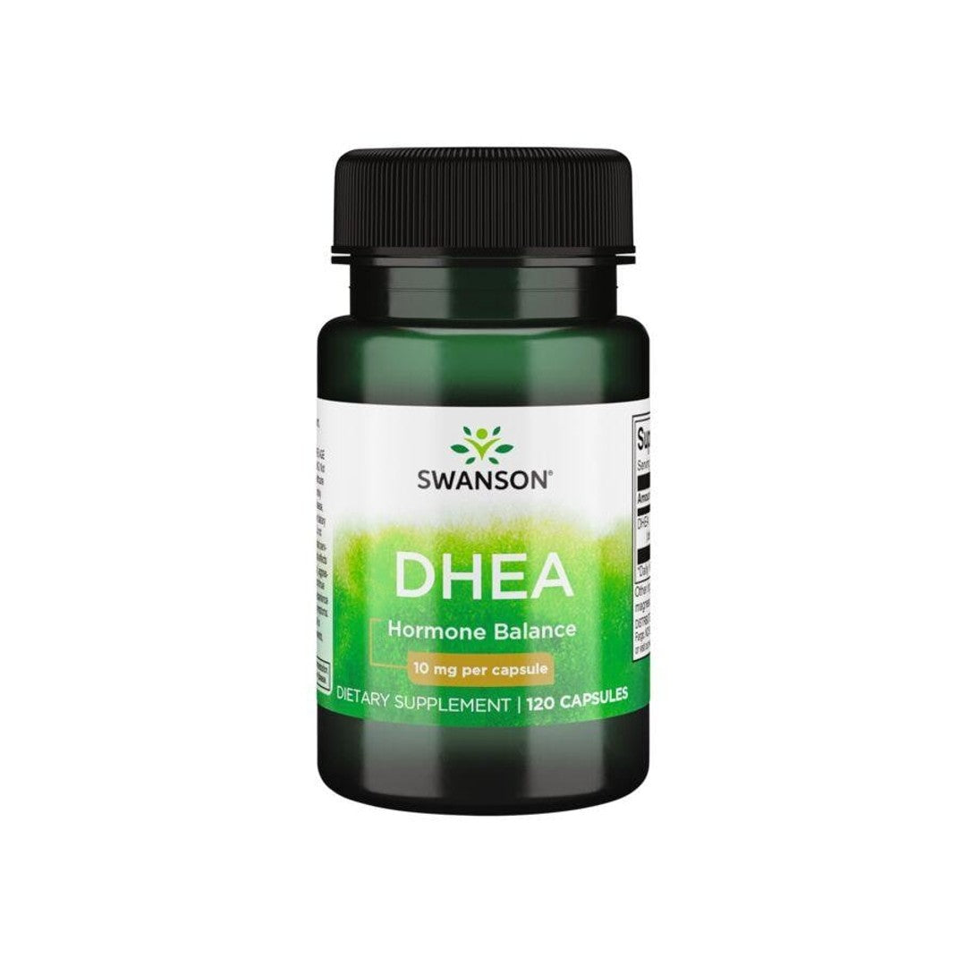 Un frasco de Swanson DHEA - 10 mg 120 cápsulas.