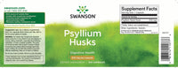 La etiqueta de Swanson Cáscaras de Psilio - 610 mg 300 cápsulas proporciona información importante sobre su alto contenido en fibra soluble, que lo convierte en un remedio eficaz contra el estreñimiento. Además, la inclusión en el producto de palabras clave como 