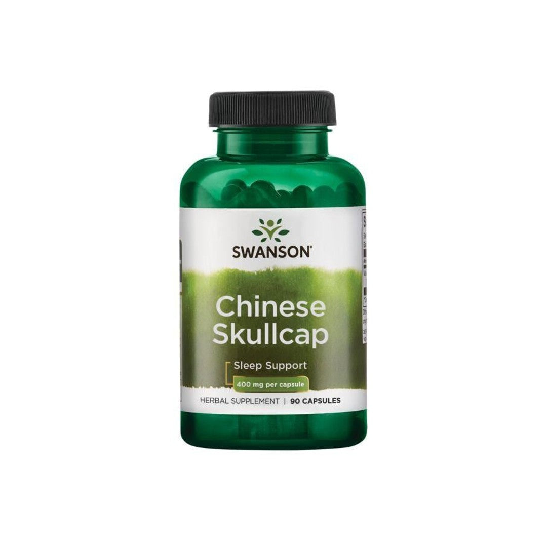 Un frasco de Swanson Chinese Skullcap - 400 mg 90 cápsulas.