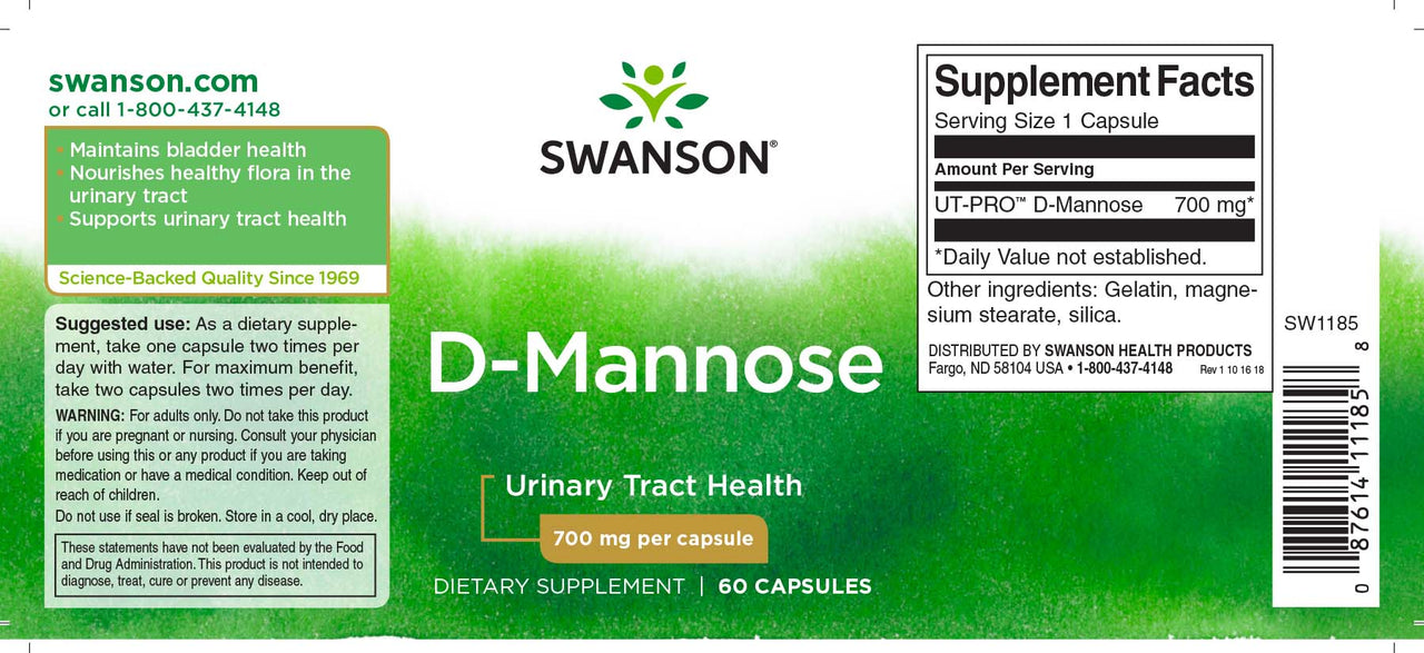 Etiqueta de Swanson D-Manosa - 700 mg 60 cápsulas.
