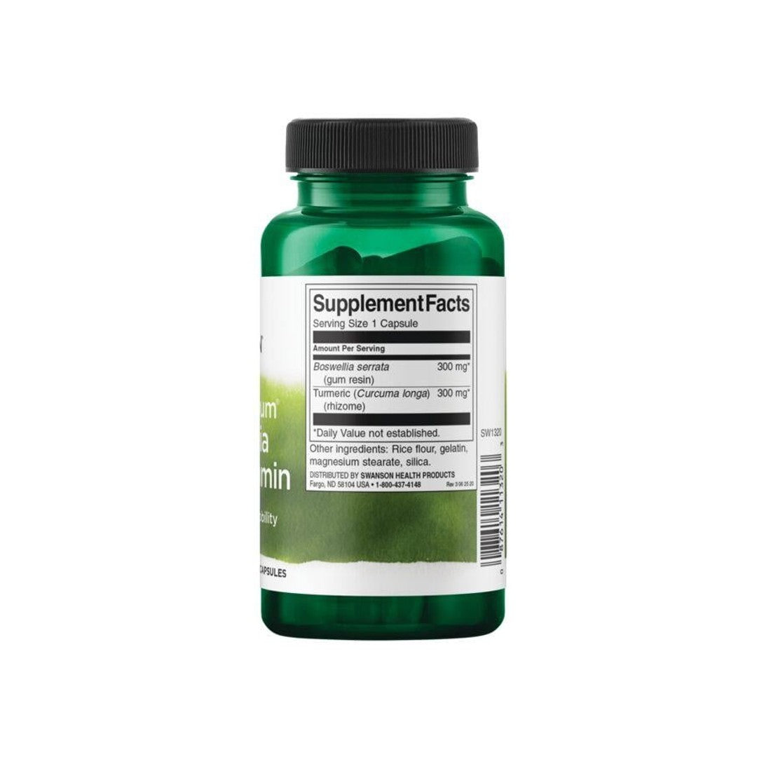 Un frasco de Swanson Boswellia y Curcumina - 60 cápsulas de suplemento dietético.