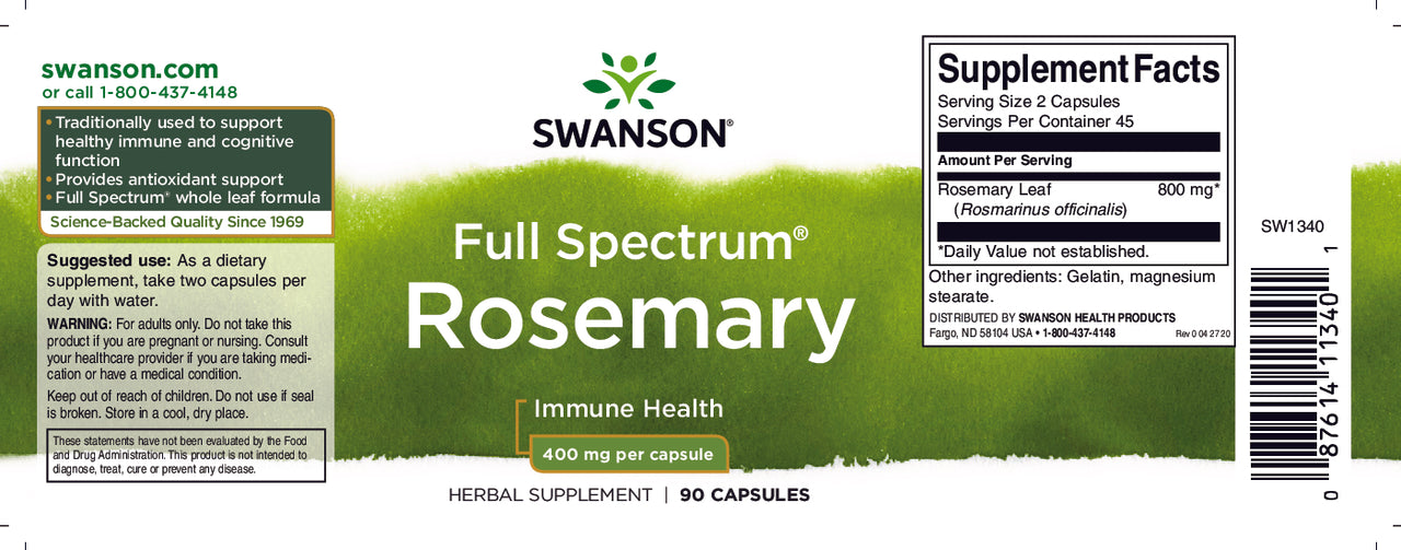 Una etiqueta para Swanson Romero - 400 mg 90 cápsulas, un antioxidante para combatir los radicales libres.