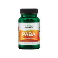 Miniatura de Un frasco de Swanson PABA - 500 mg 120 cápsulas, conocido por sus efectos beneficiosos sobre la formación de glóbulos rojos y la salud de la piel.